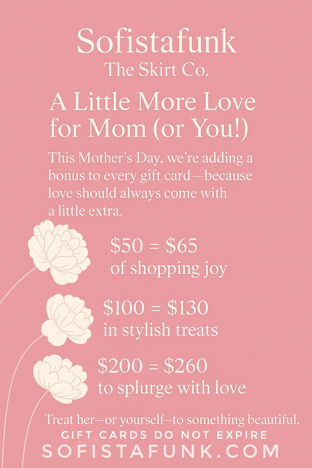 $65 Gift Card for $50 - Mother's Day Special