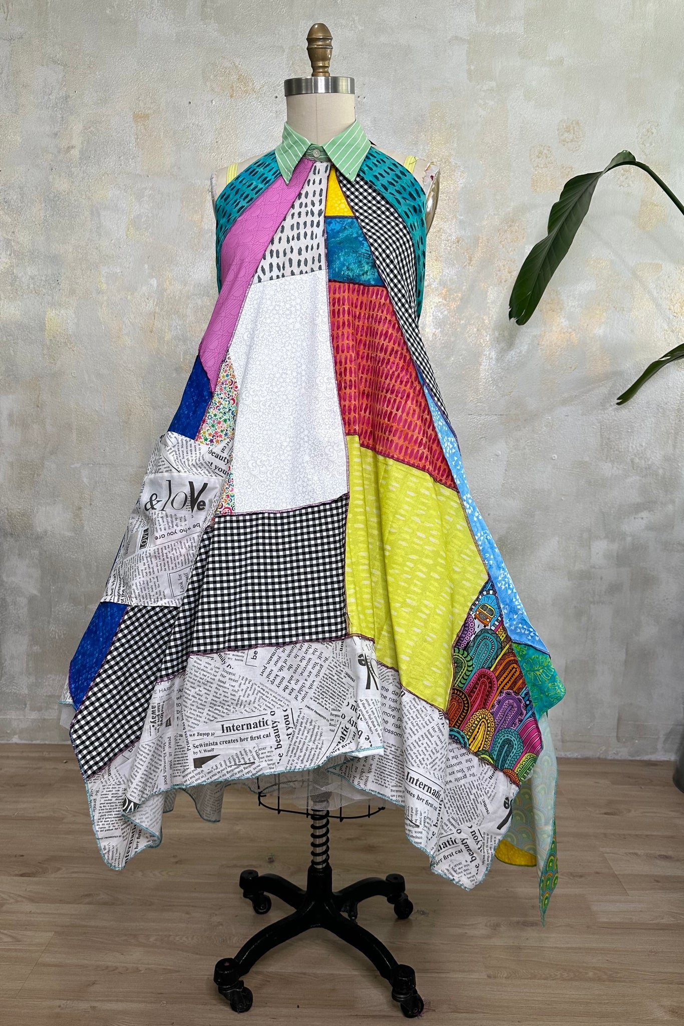 Random Acts Of Fiber Dress (Green Stripe Collar)